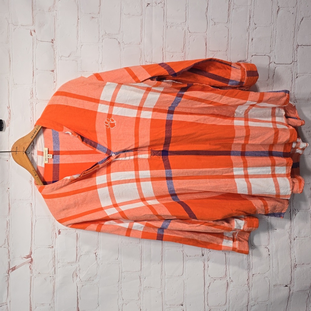 Clemson University Tigers Plaid Woven Tunic Long Sleeve Shirt Womens Size XL